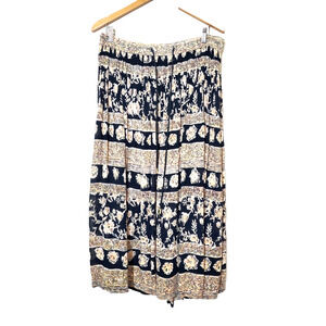 VTG Sag Harbor Maxi Skirt‎ Hippie Floral Print BOHEMIAN Gypsy Tassels Black BOHO